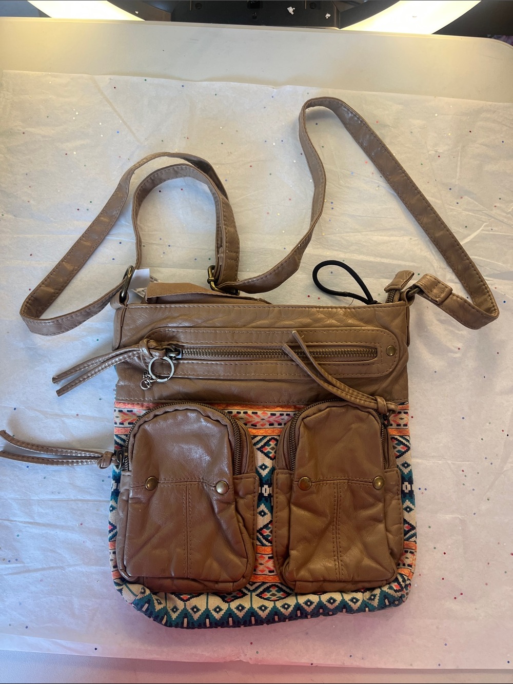 MOSSIMO  , Brown Crossbody Bag with Tribal Accent